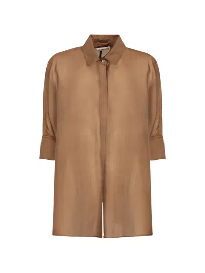 Blanca Vita Semi-sheer Long-sleeved Shirt In Brown