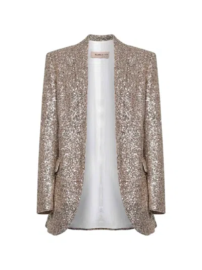 Blanca Vita Sequin-embelished Shawl-collar Blazer In Brown