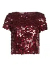 Blanca Vita Burgundy Sequins Tuvin Cropped Top In Red