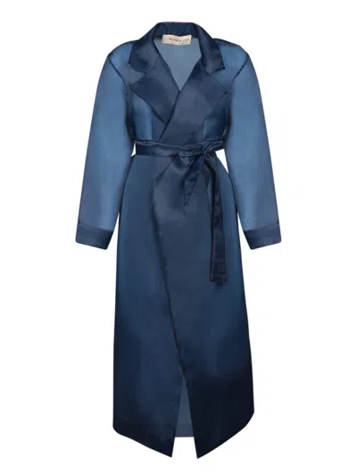 Blanca Vita Sheer Organza Duster Coat With Matching Fabric Belt In Blue