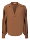BLANCA VITA BLANCA VITA SILK BLEND BROWN BLOUSE