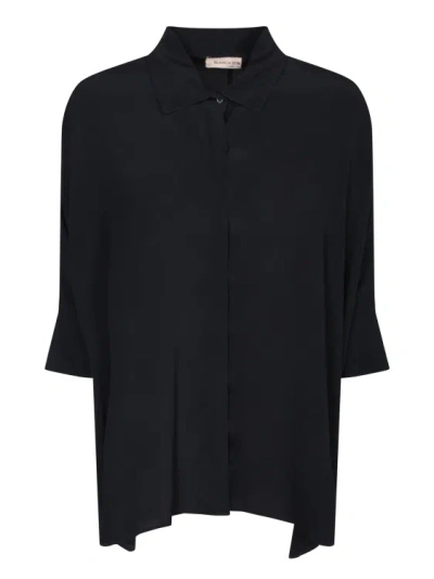 Blanca Vita Silk Blend Shirt With Bell Sleeves In Black