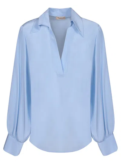 Blanca Vita Silk Blend V-neck Blouse In Light Blue