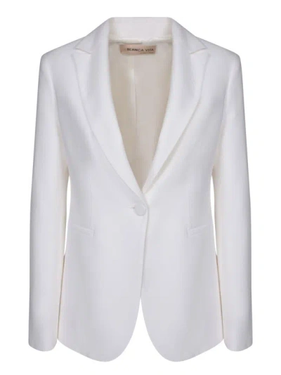 Blanca Vita Single-breasted Twill Viscose Blazer Jacket In White