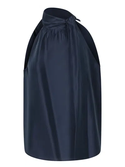 Blanca Vita Sleeveless Muslin Top With Elegant Neck Bow In Blue