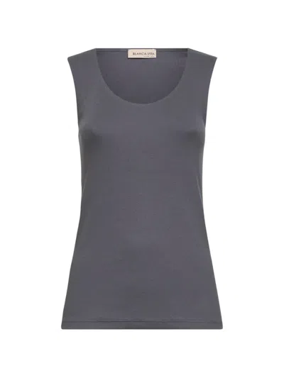 Blanca Vita Grey Ribbed Jersey Heat-sealed Tank Top In Gray
