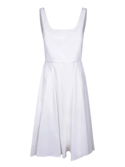 Blanca Vita Stretch Cotton Elegant Midi Cut Dress In White