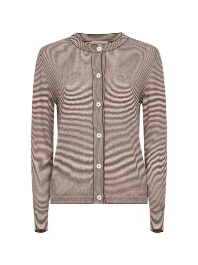Blanca Vita Brown Thin-striped Tasmania Wool Knit Cardigan
