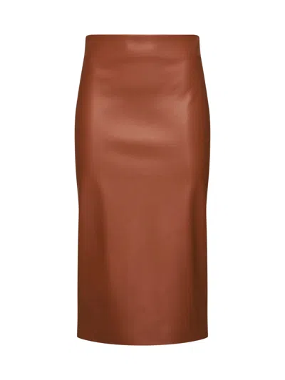 Blanca Vita Tan Faux Leather Goccia Midi Pencil Skirt In Black