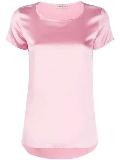 Blanca Vita Square Neck Relaxed Fit Blouse In Pink