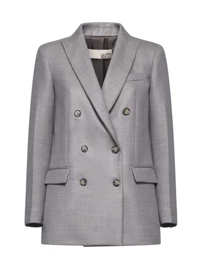 Blanca Vita Taupe Gabardine Gloxy Double-breasted Blazer In Gray