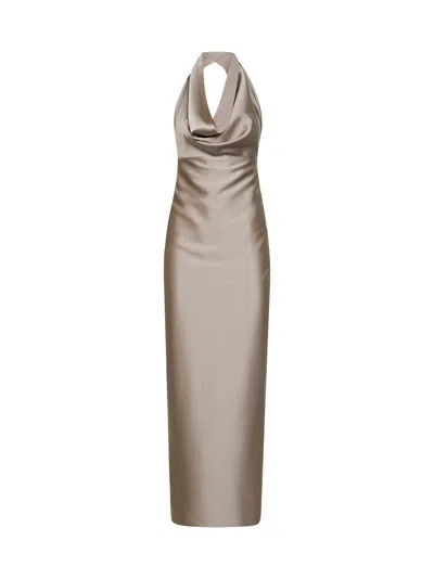 Blanca Vita Taupe Satin Antea Long Dress In Neutral