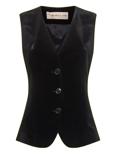 BLANCA VITA THREE-BUTTON VELVET WAISTCOAT