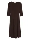 Blanca Vita Three-quarter Sleeve Flared Dress In Brown