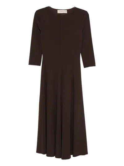 Blanca Vita Three-quarter Sleeve Flared Dress In Brown