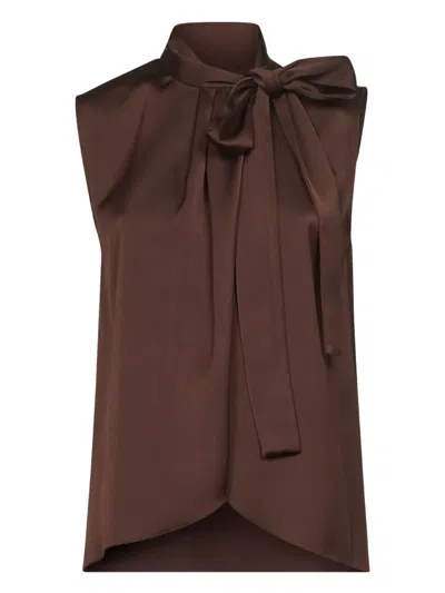 Blanca Vita Tie-collar Blouse In Brown