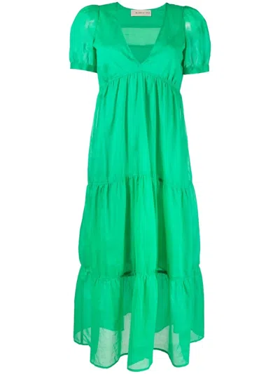 Blanca Vita Short-sleeve Tiered Midi Dress In Green