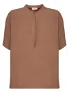 Blanca Vita Mandarin Collar Blouse With Two-button Closure And Short Sleeves