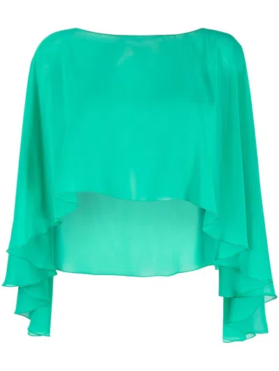 Blanca Vita Transparent Ruffled Cropped Top In Grün