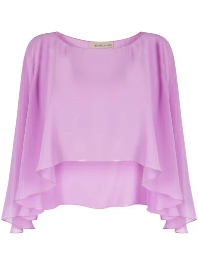 Blanca Vita Transparent Ruffled Cropped Top In Rosa