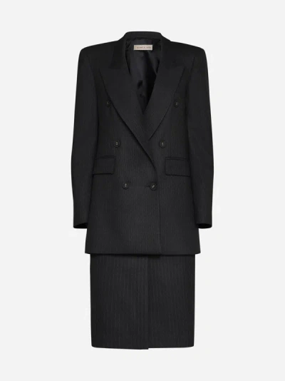 Blanca Vita Pinstriped Double-breasted Skirt Suit In Black