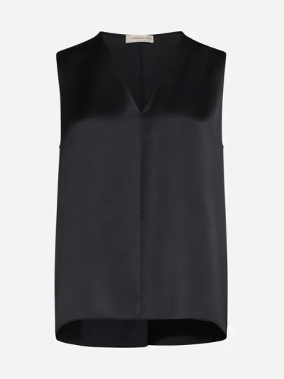 Blanca Vita Tropeche Sleeveless Satin Blouse In Black