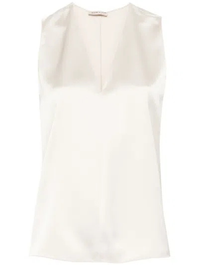 Blanca Vita Tropeche Sleeveless Satin Blouse In Neutrals