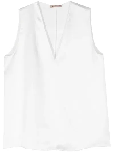 Blanca Vita V-neck Satin Tank Top In White