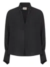 Blanca Vita V-neck Buttoned-cuffs Blouse In Black