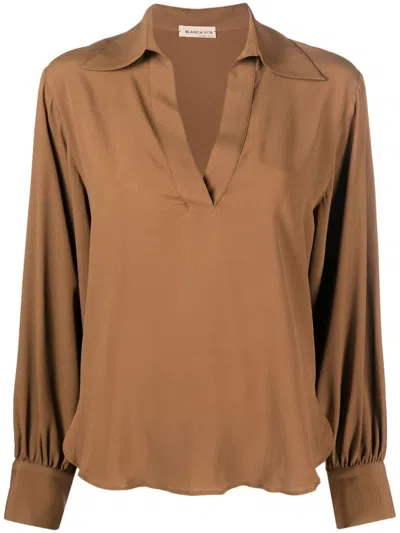 Blanca Vita V-neck Draped Blouse In Braun