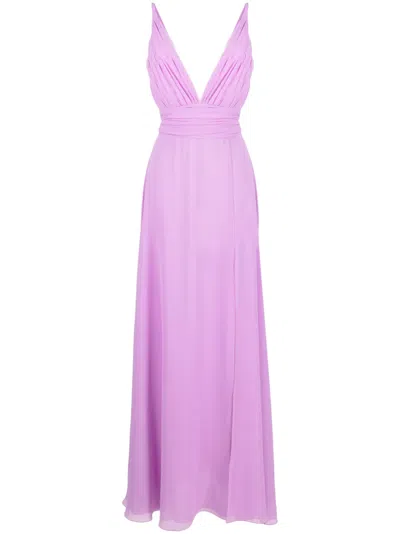 Blanca Vita V-neck Pleated Gown In Purple