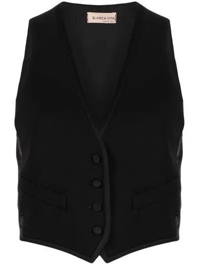 Blanca Vita V-neck Rear-buckle Gilet In Black