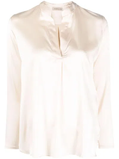 Blanca Vita V-neck Silk Blouse In Neutrals