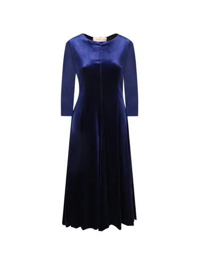 Blanca Vita Velvet Long-sleeve Midi Dress In Blue