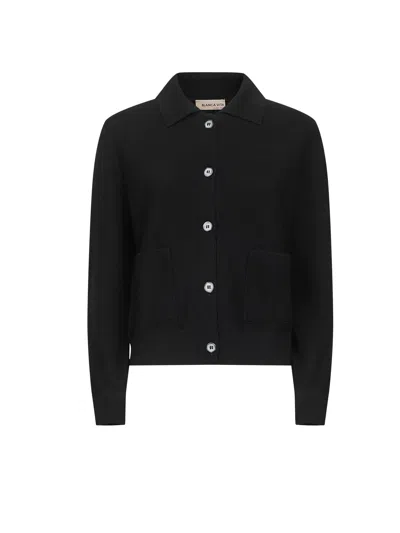 Blanca Vita Virgin Wool Button-front Cardigan In Black
