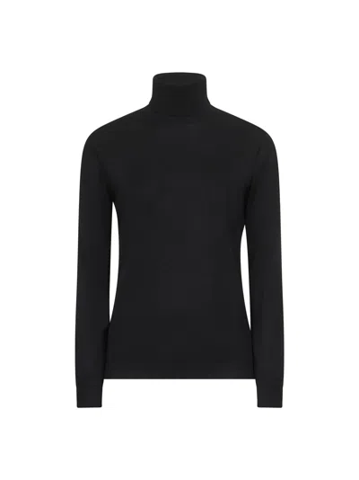 Blanca Vita Black Lightweight Virgin Wool Knit Turtleneck Sweater