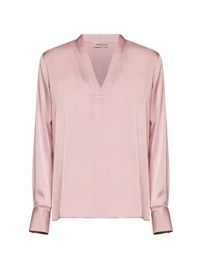 Blanca Vita V-neck Long-sleeve Blouse In Pink