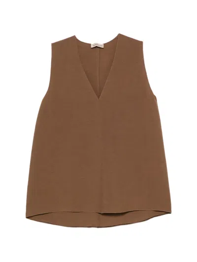 Blanca Vita V-neck Sleeveless Blouse In Brown