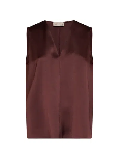 Blanca Vita V-neck Sleeveless Blouse In Brown