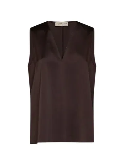Blanca Vita V-neck Sleeveless Blouse In Brown