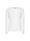 Blanca Vita White Lightweight Virgin Wool Crewneck Sweater In White