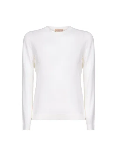 Blanca Vita White Lightweight Virgin Wool Crewneck Sweater