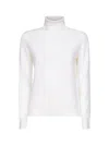 Blanca Vita White Lightweight Virgin Wool Knit Turtleneck Sweater In White