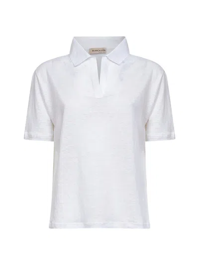 Blanca Vita White Linen Short-sleeved Polo Shirt
