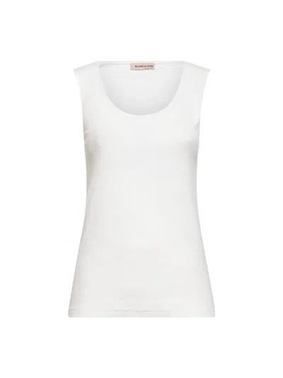 Blanca Vita White Ribbed Jersey Heat-sealed Tank Top
