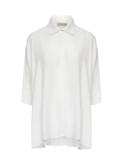 Blanca Vita White Silk Blend Cojy Asymmetric Shirt