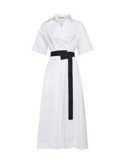 Blanca Vita White Stretch Poplin Alzety Belted Midi Dress