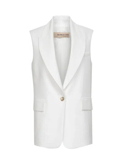 Blanca Vita White Viscose Blend Gelly Sleeveless Blazer
