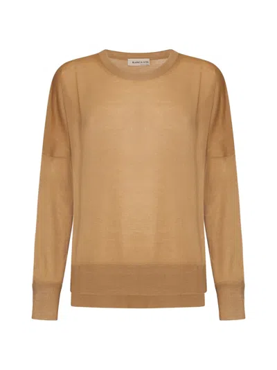 Blanca Vita Wool Crew Neck Sweater In Brown