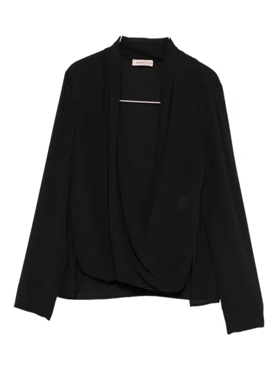 Blanca Vita Wrap-front Long-sleeve Top In Black